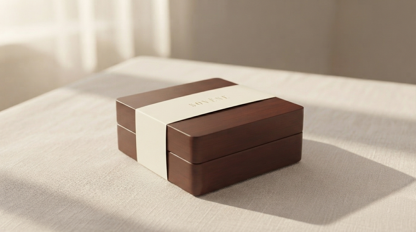 Holzbox geschlossen mit Banderole